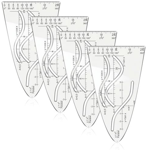 Parabelschablone Mathe Kurvenlineal, 4 Stück Parabel Schablone Normalparabel Schablone Kurvenschablone Parabel Zeichenschablone Transparentes Parabel Lineal für Schule Studium Funktion Zeichnen