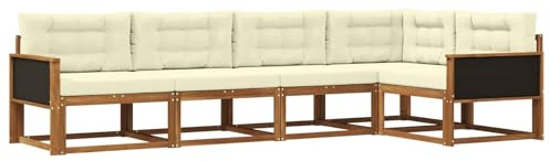 vidaXL Outdoor-Sofagarnitur mit Kissen 5 pcs Natur und Creme, Moderne Terrasse, langlebige Outdoor-Möbel, wetterfeste Lounge, gemütliches Sofa, vielseitige Pool-Couch