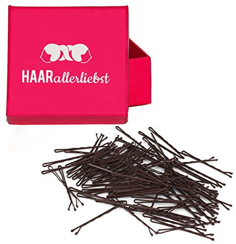 HAARallerliebst 100 Haarnadeln - 5 cm Bobby Pins - braun für braune Haare – Haarklemmen Damen & Hair Pins in pinker Box - Perfekte Haarnadel für Styling & Halt