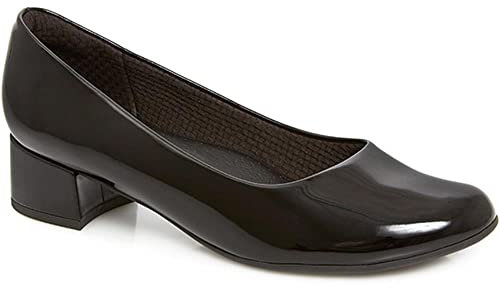 Piccadilly for Pavers Ladies Block Heel Court Shoes - Black Patent Size 7 UK