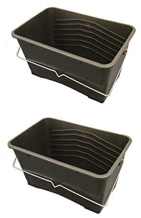2 X HEAVY DUTY 15L BLACK PLASTIC PAINT SCUTTLE WITH METAL HANDLE PAINT BUCKET
