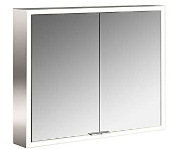 Emco Lichtspiegelschrank Prime mit rundum LED-Beleuchtung (80 cm breit), hochwertiger Badezimmerspiegelschrank als Aufputz-Modell, Badezimmerschrank mit 2 Türen und Lichtpaket