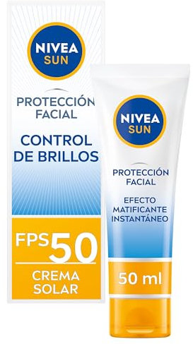 NIVEA SUN - Protección Solar Facial FP50 Control de Brillos - Efecto Matificante Inmediato 12 horas - Textura Ligera 0% Sensación Pegajosa - Crema Facial Solar UVA/UVB - Piel Normal y Mixta - 50 ml
