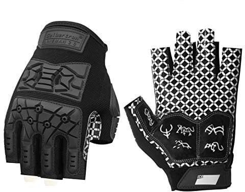 Seibertron Lineman 2.0 Handschuhe - Gepolsterte Handfläche, Halbfinger- und Fingerlose Handschuhe für Football-Receiver, Flexible TPR-Aufprallschutzrücken Erwachsener Black L