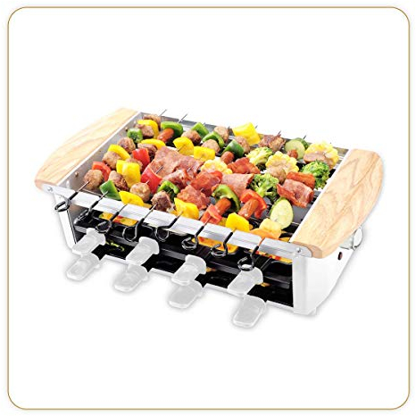 LITTLE BALANCE 8263 Raclette Alpes 1200-8 - Raclette / Grill 8 personnes - Raclette Grill Brochettes électrique - Revêtement anti-adhésif - Accessoires fournis - 1200 W - Blanc & Noir