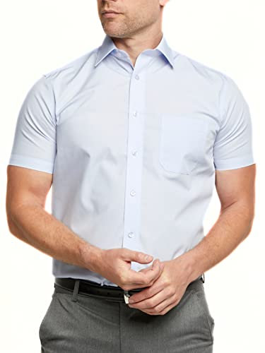 Double TWO Half Sleeved Non Iron Cotton Rich Shirts (4500) in Fresh Blue in (Collar 18/Chest 49-51)