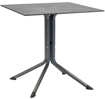 MFG Bistrotisch 65x65 cm | mit hochwertiger HPL-Platte | Gartentisch | Balkontisch | Wetterfest | mit Niveauausgleich | anthrazit/Schiefer
