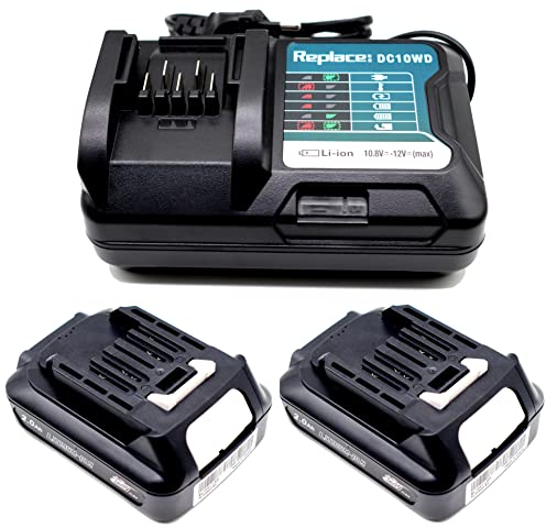 FengWings® BL1021B 2x 2,0A Batterie Con 10.8V 12V Carica DC10WD DC10SB, Sostituisci per Batteria Makita 12V BL1016 BL1021B BL1015 BL1041B MP100D HP333DZ DF333DSAE JV101DZ TW141DZ MP100DZ 197396-9