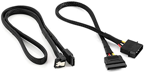 POPPSTAR Sata 3 Datenkabel mit Molex Sata Adapter (60cm Sata 3 Kabel (Stecker gerade-90°), 30cm Molex zu S-ATA Stromadapter (4-Pin auf 15-Pin Sata)), gesleevt, schwarz
