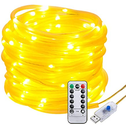 CHINS Led Lichterkette, Lichterschlauch Außen, 10M 100Led USB 8 Modi Dimmbar mit Fernbedienung, Zeitschaltuhr, IP65 Lichter für Innen Außen Party Hochzeit Weihnachten Deko, Warmweiß
