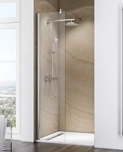 Schulte paroi de douche fixe à l’italienne 50 x 200 cm, profilé aspect chromé, verre de sécurité anticalcaire 6mm transparent, Walk In, plage de réglage 48.0-50.0