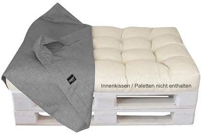 LILENO HOME Palettenkissen Bezug Hellgrau - Ersatzbezug für Sitzteil 120 x | 80 x 16-20 cm - Polster Bezug für Europaletten - Palettenkissen Outdoor Hülle für Palettenmöbel