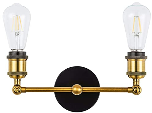 HTRUIYATY Industrie Wandleuchte Vintage Wandleuchte Industrie E27 Lampenfassung mit Einstellbar Messing-Kopf Wandlampe für Dachboden, Terrasse, Restaurant-2 Kopf