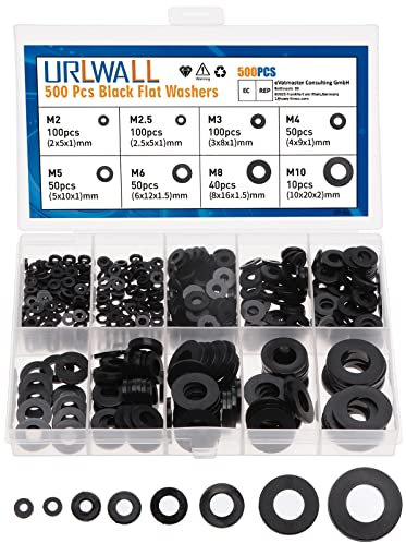 Lot de 500 rondelles plates en nylon noir - Rondelles plates en caoutchouc - M2, M2.5, M3, M4, M5, M6, M8, M10
