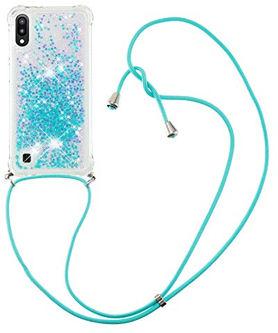 MRSTER Handykette für Samsung A10 Hülle mit Umhängeband, Silikon TPU Glitzer Handyhülle mit Umhängen Tasche für Samsung A10.LP Star Blau