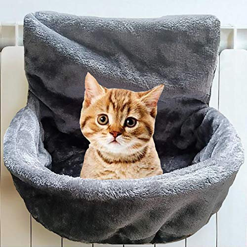 Radiator Bed for Cats Plush Hammock for Large Cats Warm and Comfortable with Sturdy Metal Frame for Easy Installation (47 x 40 x 45 cm, Grey)