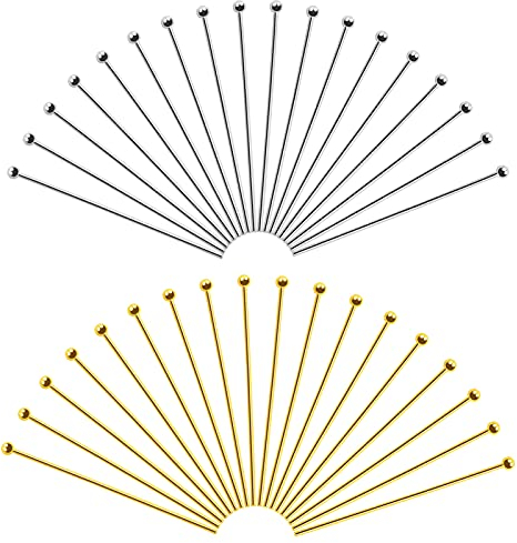 TOAOB 200 Stück Nietstifte 35 mm Kugelkopfstifte Gold Und Silber Kopfstifte Metall Schmuckstifte Headpins Kettelstifte Schmuck Zubehör für Ohrring Halsketten Schmuckherstellung Anhänger
