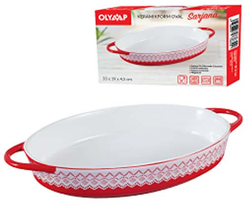 Olymp Auflaufform aus Keramik Sarjana oval, rot | Gewicht: ca. 1,1 kg | Керамическая форма для запекания Заряна овальная, красная | 33 x 19 x 4,5 cm