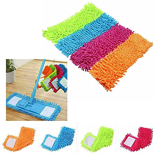 HK Online 8 X MIXED Microfibre MOP PADS -Chenille Noodle Mop Head, Wet Or Dry Mop Refill, Super Absorbent & Washable, Schools, Home, Catering (2 Pink, 2 Green, 2 Orange, 2 Blue)