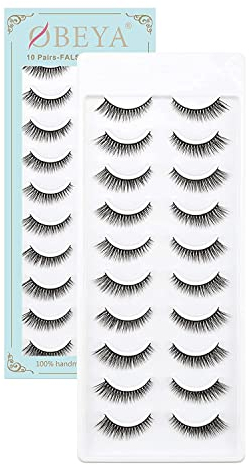 OBEYA Cat Eye Lashes Aspect Naturel Faux Cils 10 Paires 100% Faits À La Main Cils 8-13mm Cils Naturels Doux Légers Naturels Faux Cils Bande Réutilisable (Style S17)