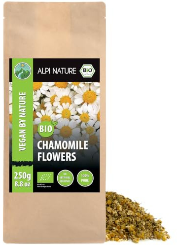 Alpi Nature Manzanilla Infusión Orgánica 250g, Flores de Manzanilla Natural Secas de Primera Calidad