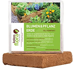 KOKOSFLORA 10L Kompakt - Premium Kokoserde in Beutel - Torffrei - Ideal für den Anbau von Gemüse, Obst und Keimung von Sämlingen mit Startdüngung (1 x 10L - 10L Kokos Blumenerde)