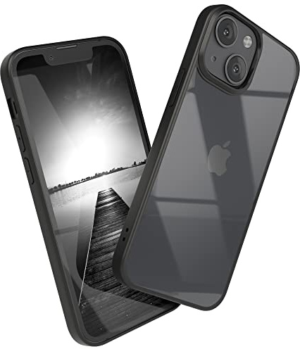 EAZY CASE Clear Hybrid Bumper Hülle kompatibel mit iPhone 13 Mini, Handyhülle mit Ultra Aufprallschutz, Stoßfest und Kratzfest, dünne Schutzhülle mit Kameraschutz, Slim Cover Handy Case, Schwarz