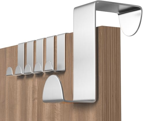 Shexkent Door Hooks, 6 Pack Over Door Hanger Stainless Steel - Coat Hooks - Over Door Hook Ideal for Bedroom, Bathroom, Kitchen, Wardrobe, Silver