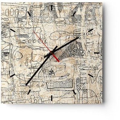 Modern Wanduhr Graffiti Kritzeleien Zeichnen 30x30cm Quadrat Klein Wand Uhr Glas Analog Zimmeruhren Küche Büro Wohnzimmer Glasuhr Wall Clock Dekoration Design Wanddekoration Küchenuhr C3AC30x30-5047