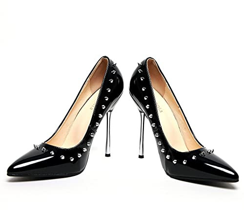 Demonia - Damen Pumps aus Vinyl – Stil mit Nieten – Schuhe für Frauen mit Nadelabsatz, sexy – Glamour und modisch, Schwarz , 38 EU