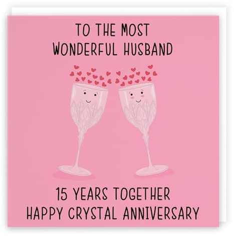 Hunts England - Large Husband 15th Anniversary Card - To The Most Wonderful Husband - 15 Years Together - Happy Crystal Anniversary - Iconic Collection - Large - 210 x 210 mm - Cute Anniversary Card