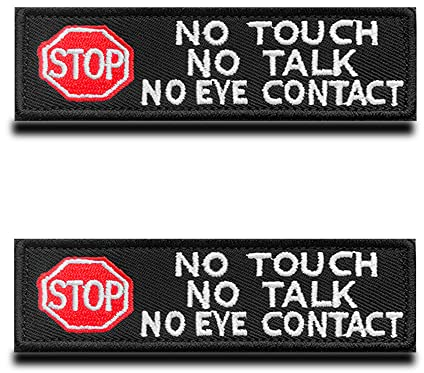 2 Stück STOP Service Hund Keine Berührung Keine Diskussion No Touch No Talk Warning Westen/Geschirre Bestickter Aufnäher Patch für Diensthunde, Blindenhunde Geschirrweste