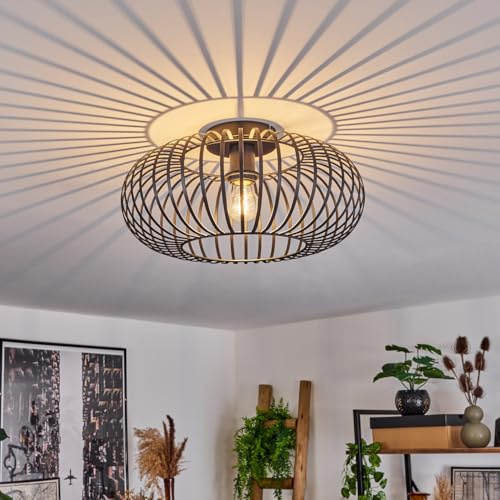 HOFSTEIN Deckenleuchte Oravi, Deckenlampe aus Metall in Schwarz, moderne Leuchte im Industrial/Retro/Vintage-Design, Lichteffekt durch Gitter-Optik, Ø 30 cm, E27, Wohnzimmer, Esszimmer, Schlafzimmer