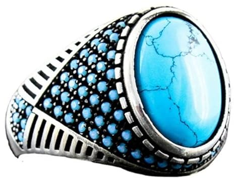 Générique Türkischer Schmuck, Retro, handgefertigt, Vintage, Ottomane, Ring für Herren, eingelegt, Türkis, Party, Punk, Motor, Biker, Schmuck