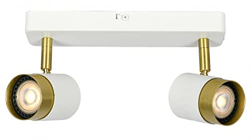 CGC Lighting ORIO White and Brushed Gold GU10 Adjustable Double Indoor Ceiling Wall Spot Light (White, Double Spot Light)