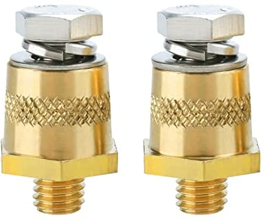 Ampper 3/8-16 Thread Male Brass Side Post Battery Terminal Charging Posts, Standard Side Post 3/8 Battery Post Adapter (+/-) with Top Bolts Compatible with GM Post, Pack of 2