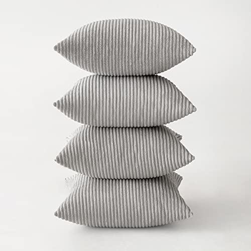MIULEE 4er Set Kissenbezüge Kord Kissenhülle Dekorative Kissenbezug Sofakissen Couchkissen Dekokissen Zierkissenbezug Deko Kissenhülle mit Verstecktem Reißverschluss 40x40cm 16x16in Hellgrau