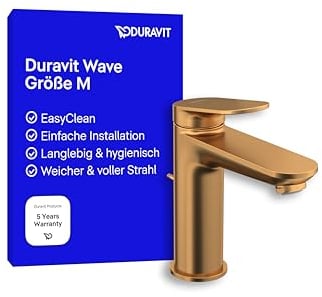Duravit Wave Waschtischarmatur, Größe M (Auslauf Höhe 111 mm), Wasserhahn Bad mit Zugstangen-Ablaufgarnitur, Armatur Waschbecken, Bronze Gebürstet