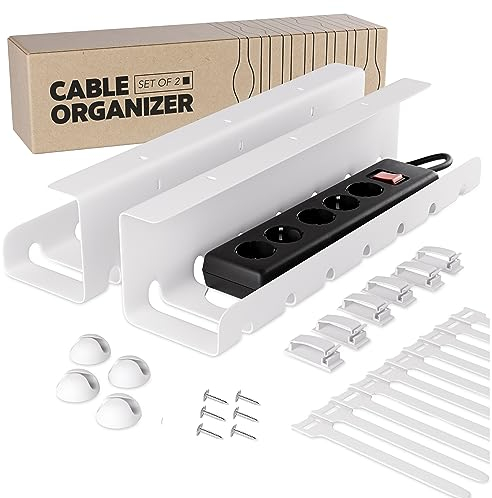 Organizador de Cables de Escritorio (Set de 2) de Acero Blanco - Montaje Sencillo - Bandeja Cables Escritorio Robusta y Práctica