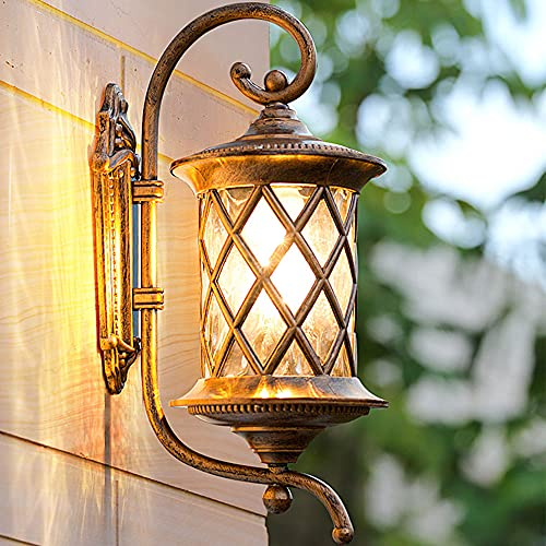 Mengjay Rustikale Außenwandlampe Außenwandleuchte Gold Antik Glas Aluminium E27 Beleuchtung Glaslampe Abdeckung Outdoor Lampe Wasserdichte Tür Balkon Villa Außenlampe