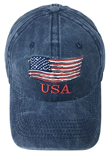 Kangqifen Herren Damen USA Flagge Stickerei Denim Baumwolle Baseball Caps Kappe Mütze(Marineblau)
