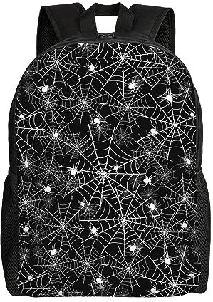 Helves Black And White Spiderweb With Spiders Backpack 16 Inch Adjustable Shoulder Strap Lightweight Bookbag Laptop Bags for Kid Boys Girls