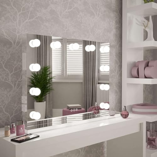 Hollywood Mirror Houston Bluetooth Vanity Mirror with Lights, 80 x 60cm Makeup Mirror with Dimmable LED Bulbs, Built-in Speakers, USB-C and USB Charging Ports, Tabletop or Wall Mounted