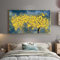 BBOVOBB Abstraktes Gemälde mit gelben Blättern auf Leinwand, Wandkunst, goldene Bäume, blaue Textur, moderne Heimdekoration, Wohnzimmerdekoration, 80 x 120 cm (31 x 47 Zoll), ohne Rahmen