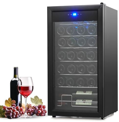 Garvee - Frigorifero per vino con 28 bottiglie, frigorifero per vino, in acciaio inossidabile, controllo della temperatura 10-60 °F, mini cantina per vino, per casa, ufficio, bar