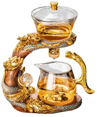 MYBAQ, Service à thé paresseux en verre Dragon - Théière magnétique - Service à thé en verre Kung Fu paresseux - Service à thé semi-automatique - Théière de brassage à la maison ou au bureau