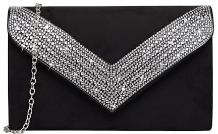 Ubysoyi Clutch-Geldbörse für Damen, Strass, Abendtaschen, Handtaschen für Hochzeit, Party, Abschlussball, Wildlederimitat, Umschlag, Schultertasche, Schwarz