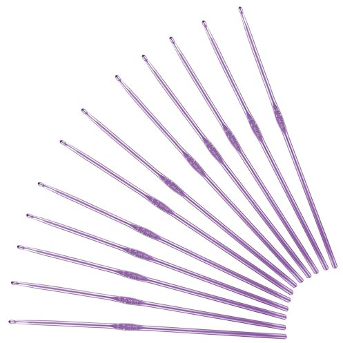 Oruola 12pcs 3mm Crochet Hook,Ergonomic Crochet Needles,Aluminum Knitting Hook for Arthritic Hands,Knitting Needles for DIY Yarn Craft,Gifts for Crochets Beginners(Purple)