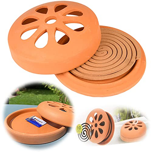 LS-LebenStil 10x Räucherspirale Tontopf Citronella - Terrakotta-Behälter - Mückenkreisel mit Zitronenduft - Mücken-Spirale - geeignet für Outdoor, Camping, Terrasse, Räucherspiralenhalter
