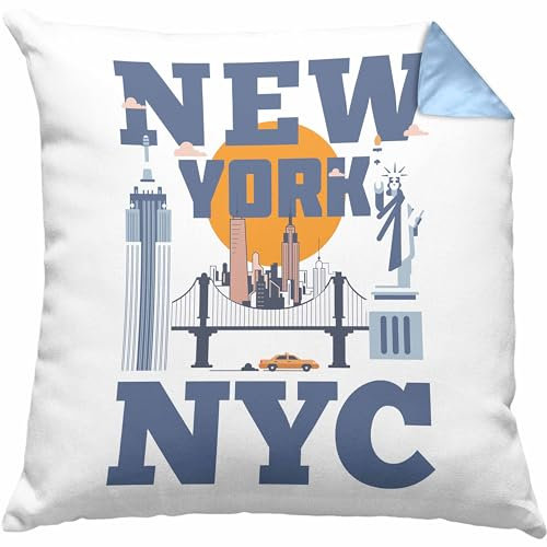 Trendation New York City Kissen mit Füllung 40x40 Geschenk USA Urlaub Reisen (Blau)